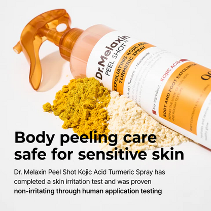 Dr.Melaxin Body Keratin Care Kojic Acid Turmeric Spray with AHA & PHA, Gentle Body Brightening & Exfoliating Peeling Solution for Dead Skin Cells & Texture, Korean Skincare, 6.76 fl.o